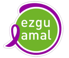 עיגול ירוק עם המילים "ezgu amal" בפנים, מוקף בלולאה סגולה משמאל. - דפנה פורמן, הרצאות, ייעוץ וטיפול רגשי במעברים וברילוקיישןש
